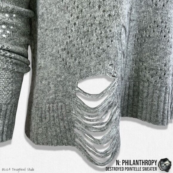 N:PHILANTHROPY DECONSTRUCTED POINTELLE CABLE KNIT SWEATER SHADOW WOOL CASHMERE - Picture 4 of 15